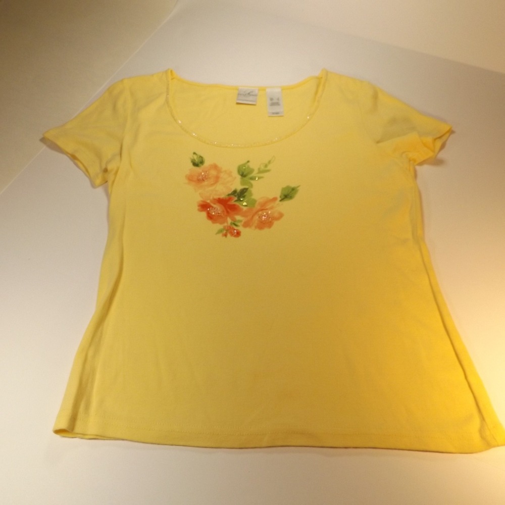 Emma James Liz Claiborne Floral Blazer and Beaded Tank Top Set Yellow Peach 8 - Picture 14 of 15